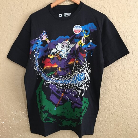 Liquid Blue Wizard Magic All Over Print T-Shirt Size Large Black - Picture 1 of 5